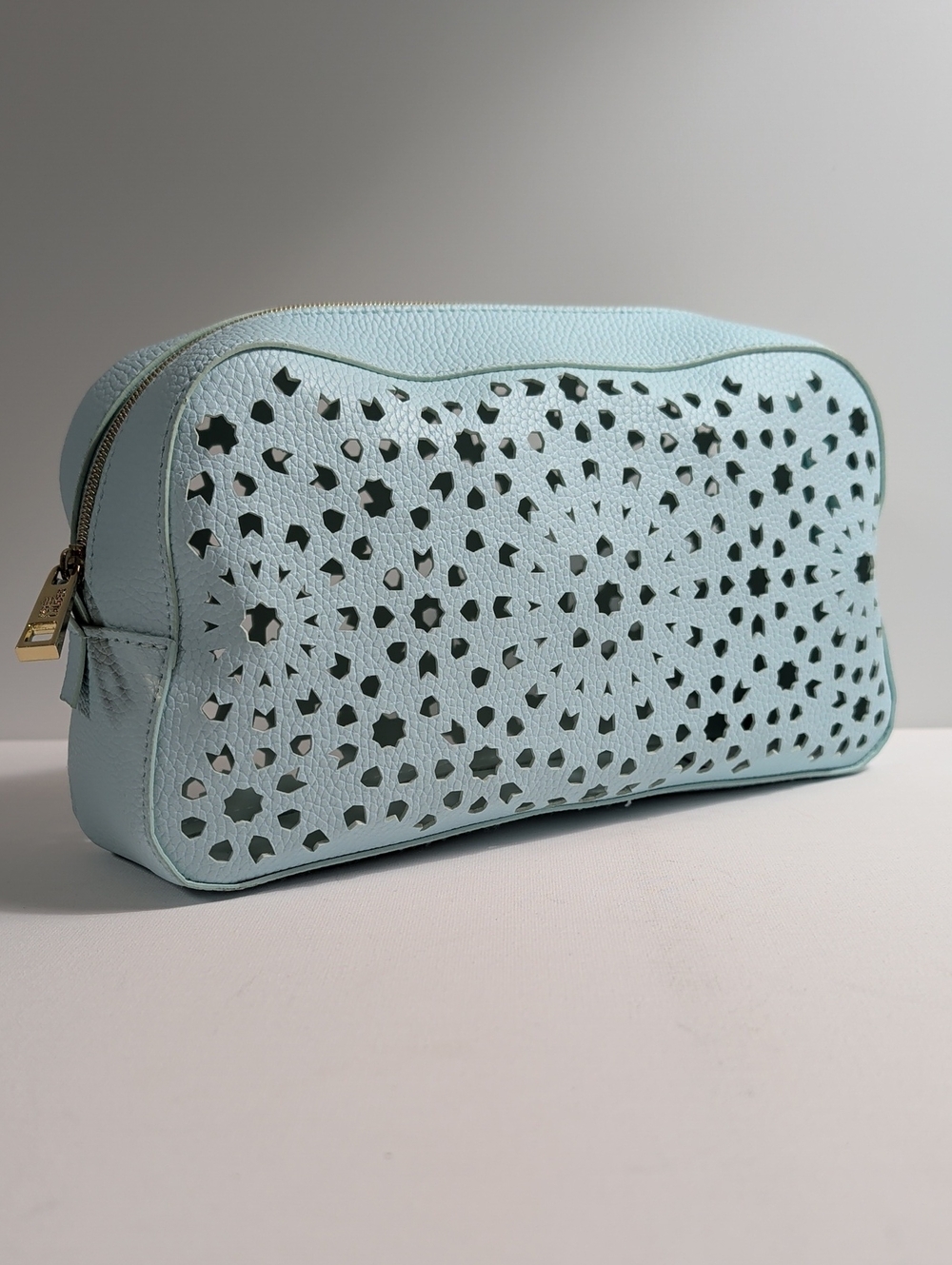 NWOT Estée Lauder Pastel Blue Laser Cut Cosmetic Bag